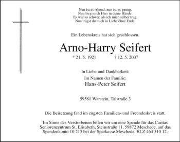 Traueranzeige von Arno-Harry Seifert von Tageszeitung