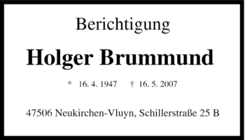 Traueranzeige von Holger Brummund von Tageszeitung