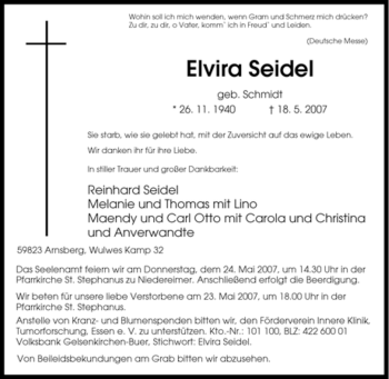 Traueranzeige von Elvira Seidel von Tageszeitung