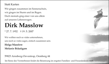 Traueranzeige von Dirk Masslow von Tageszeitung
