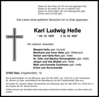Traueranzeige von Karl Ludwig Heße von Tageszeitung