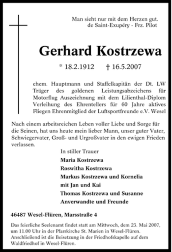 Traueranzeige von Gerhard Kostrzewa von Tageszeitung