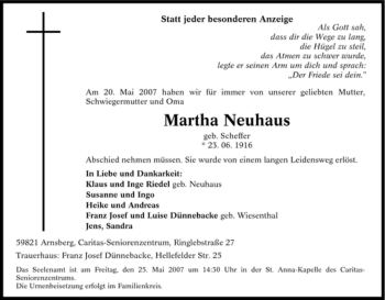Traueranzeige von Martha Neuhaus von Tageszeitung