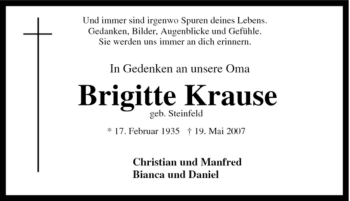 Traueranzeige von Brigitte Krause von Tageszeitung