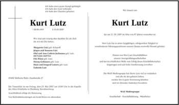 Traueranzeige von Kurt Lutz von Tageszeitung