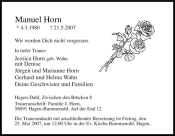 Traueranzeige von Manuel Horn von Tageszeitung