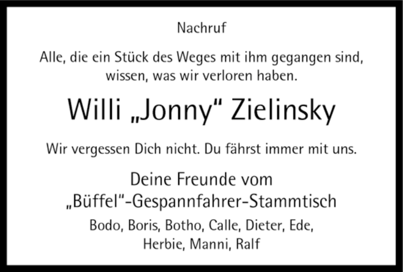  Traueranzeige für Willi Zielinsky vom 24.05.2007 aus Tageszeitung