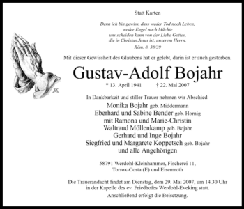 Traueranzeige von Gustav Adolf Bojahr von Tageszeitung