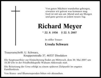 Traueranzeige von Richard Meyer von Tageszeitung