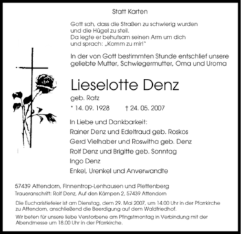 Traueranzeige von Lieselotte Denz von Tageszeitung
