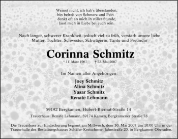 Traueranzeige von Corinna Schmitz von Tageszeitung