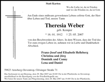 Traueranzeige von Theresia Weber von Tageszeitung