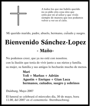 Traueranzeige von Bienvenido Sánchez-Lopez von Tageszeitung