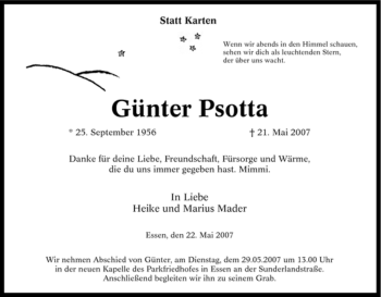 Traueranzeige von Günter Psotta von Tageszeitung