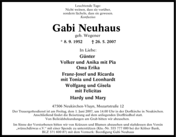 Traueranzeige von Gabi Neuhaus von Tageszeitung