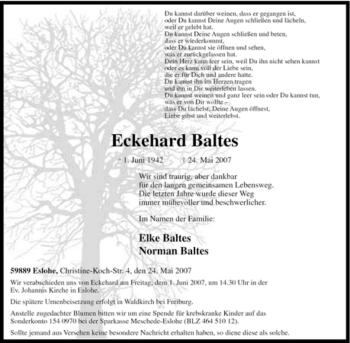 Traueranzeige von Eckehard Baltes von Tageszeitung