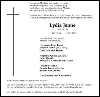 Traueranzeige von Lydia Jenne von Tageszeitung