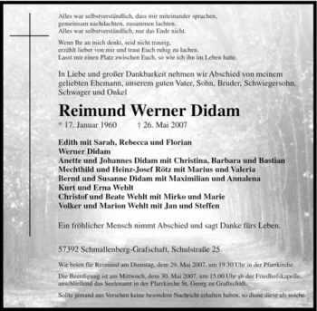 Traueranzeige von Reimund Werner Didam von Tageszeitung