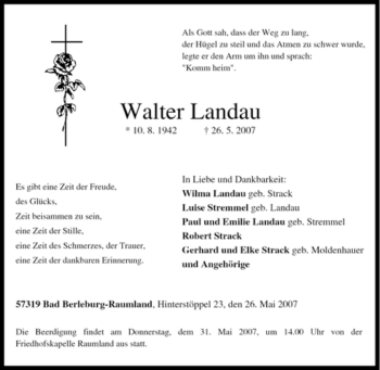 Traueranzeige von Walter Landau von Tageszeitung