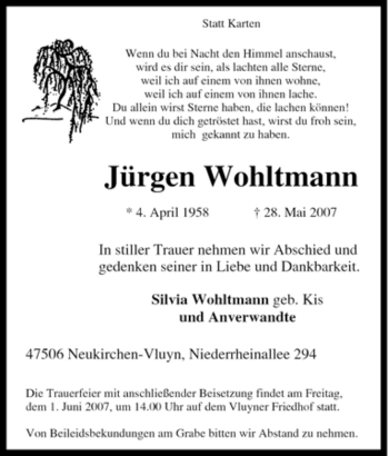 Traueranzeige von Jürgen Wohltmann von Tageszeitung