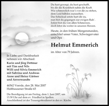 Traueranzeige von Helmut Emmerich von Tageszeitung