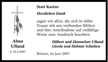 Traueranzeige von Alma Ulland von Tageszeitung