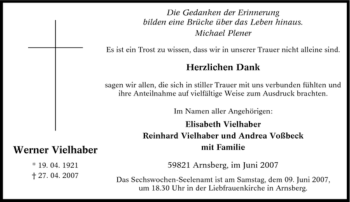 Traueranzeige von Werner Vielhaber von Tageszeitung
