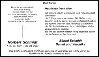 Traueranzeige von Norbert Schmidt von Tageszeitung