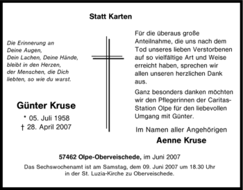 Traueranzeige von Günter Kruse von Tageszeitung