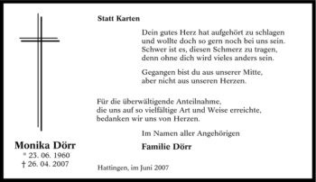 Traueranzeige von Monika Dörr von Tageszeitung