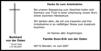 Traueranzeige von Burkhard von der Osten von Tageszeitung