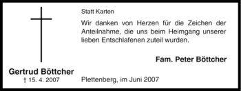 Traueranzeige von Gertrud Böttcher von Tageszeitung