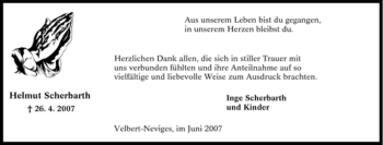 Traueranzeige von Helmut Scherbarth von Tageszeitung