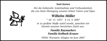 Traueranzeige von Wilhelm Möller von Tageszeitung