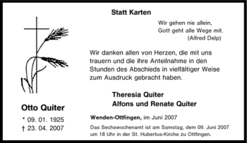 Traueranzeige von Otto Quiter von Tageszeitung