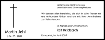 Traueranzeige von Martin Jehl von Tageszeitung