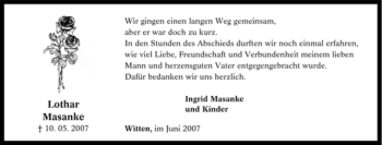 Traueranzeige von Lothar Masanke von Tageszeitung