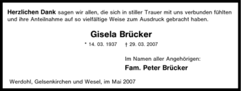 Traueranzeige von Gisela Brücker von Tageszeitung