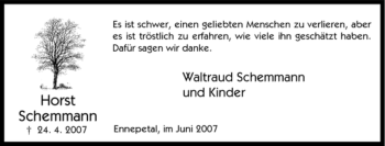 Traueranzeige von Horst Schemmann von Tageszeitung