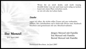 Traueranzeige von Ilse Menzel von Tageszeitung