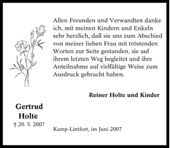 Traueranzeige von Gertrud Holte von Tageszeitung