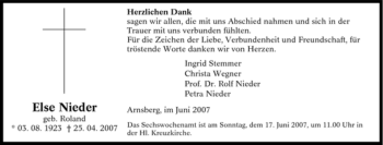 Traueranzeige von Else Nieder von Tageszeitung