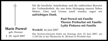 Traueranzeige von Marie Porwol von Tageszeitung