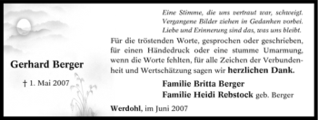 Traueranzeige von Gerhard Berger von Tageszeitung