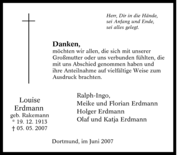 Traueranzeige von Louise Erdmann von Tageszeitung