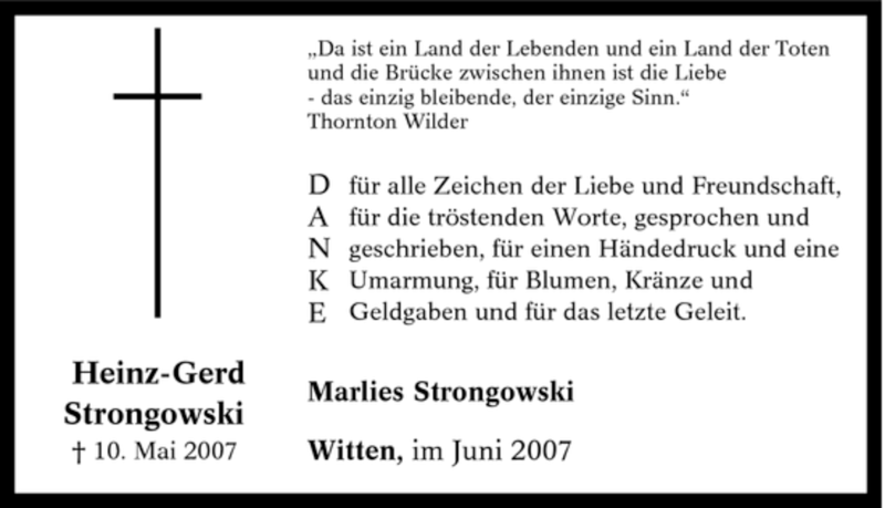  Traueranzeige für Heinz-Gerd Strongowski vom 09.06.2007 aus Tageszeitung
