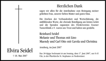 Traueranzeige von Elvira Seidel von Tageszeitung