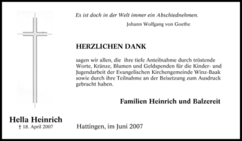 Traueranzeige von Hella Heinrich von Tageszeitung
