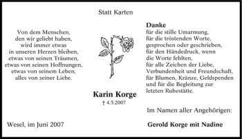 Traueranzeige von Karin Korge von Tageszeitung