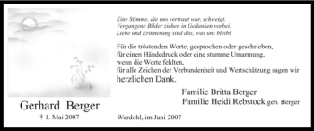 Traueranzeige von Gerhard Berger von Tageszeitung